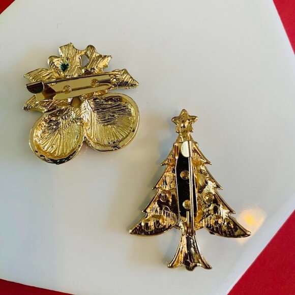Christmas Tree Brooch Red and Green Small - Picture 2 of 3
